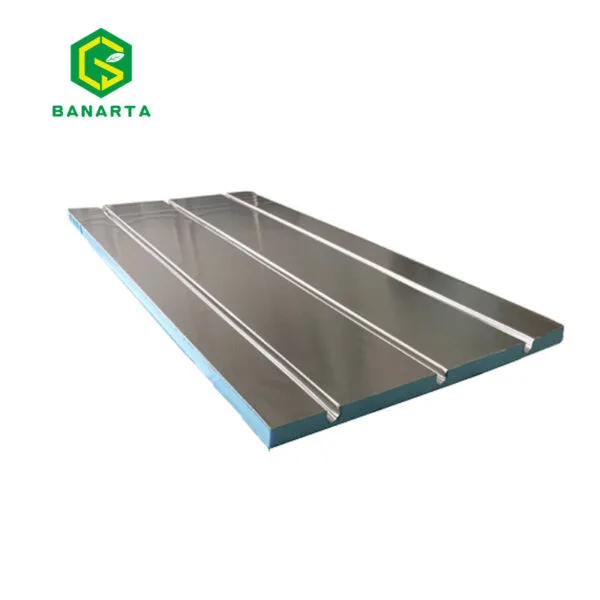 Aluminium-faced grooved XPS panel with the foam edge visible