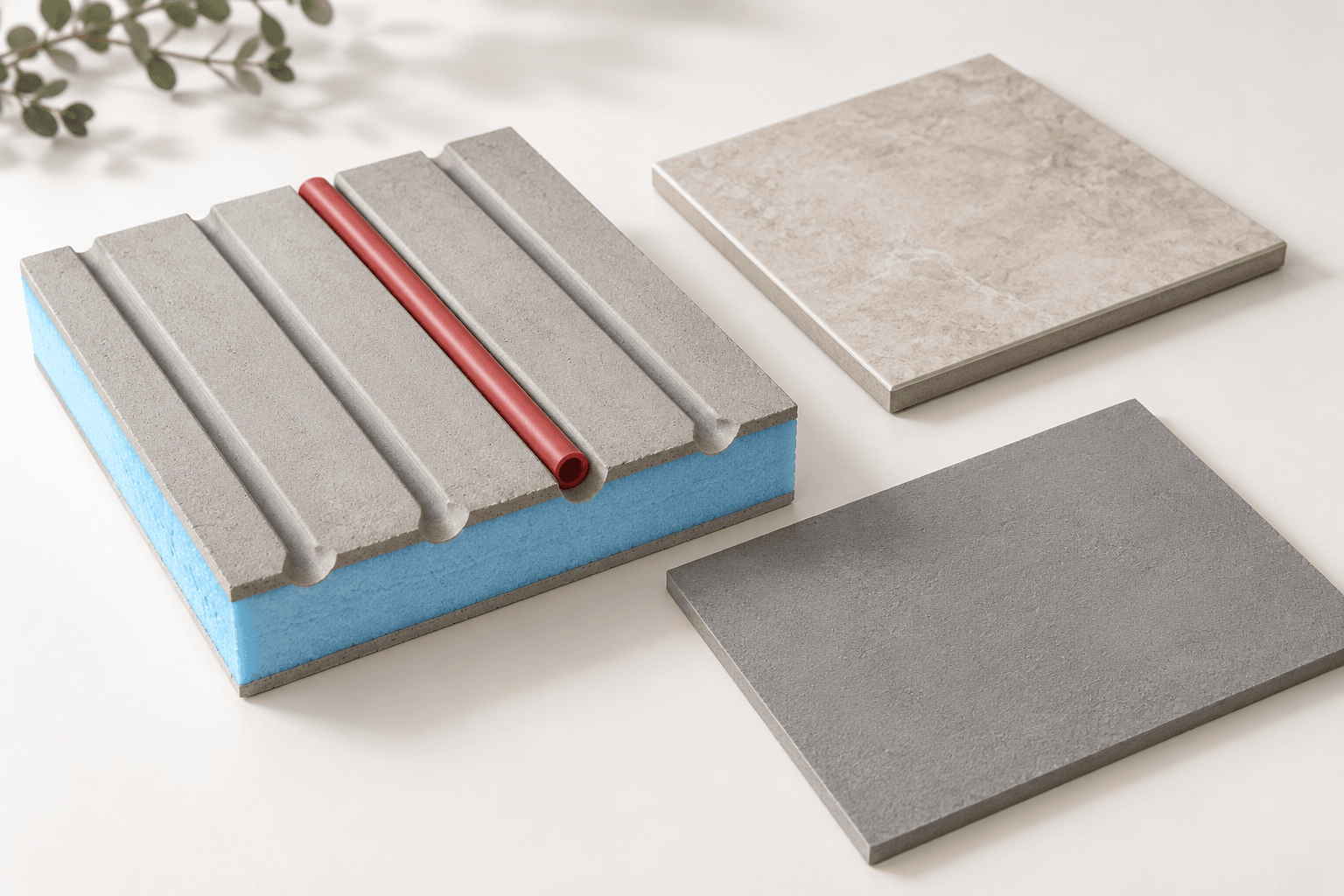 Cement-coated grooved XPS heating boards: tiling and overlay options